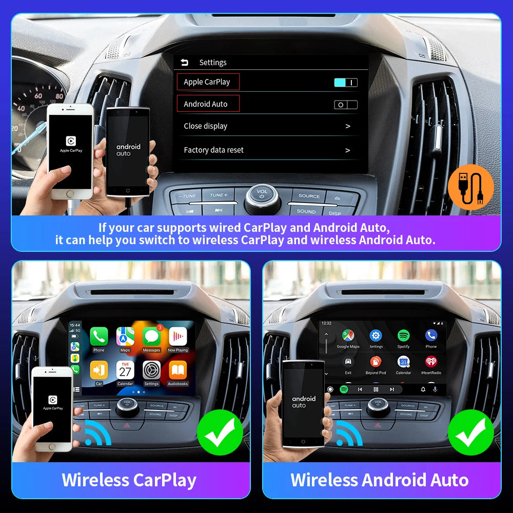 EKIY Mini Carplay Smart Box Wireless Android Auto Adapter Apple Dongle