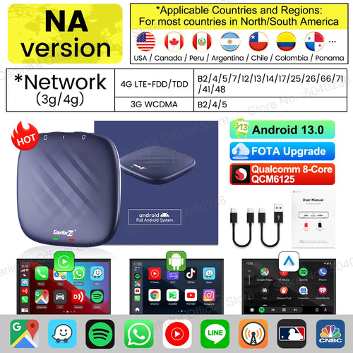 Android 13 CarlinKit Android Auto Wireless CarPlay AI TV Box QCM6125