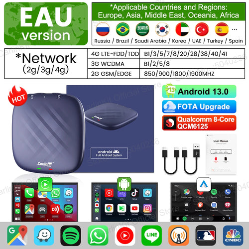 Android 13 CarlinKit Android Auto Wireless CarPlay AI TV Box QCM6125