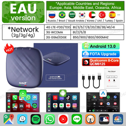 Android 13 CarlinKit Android Auto Wireless CarPlay AI TV Box QCM6125